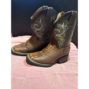 Kids Coyote Western Cowboy Gator Boots Brown Mexico, Sz 16 (USA 9)